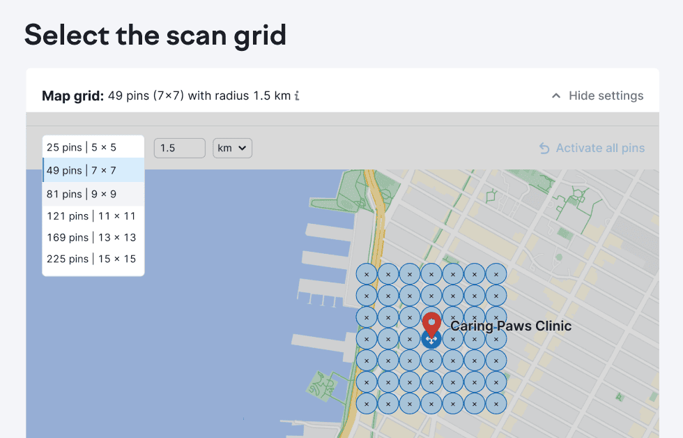 The Heatmap report of Semrush’s Map Rank Tracker