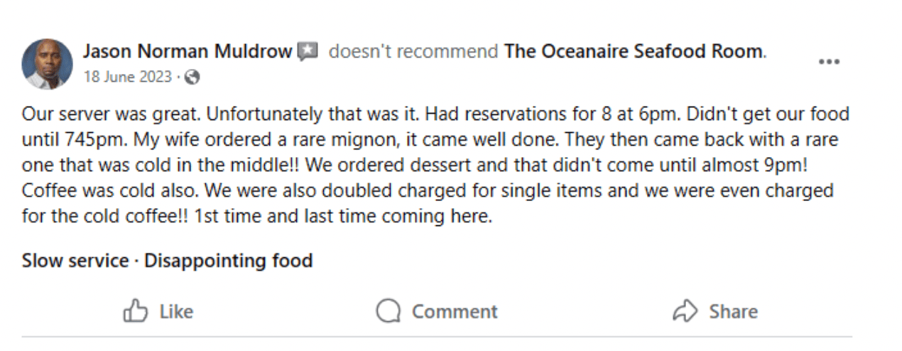 A negative Facebook review