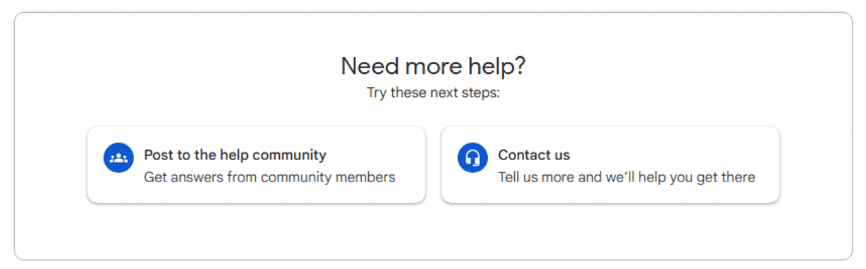 Options at the bottom of the Google Business Profile Help Center