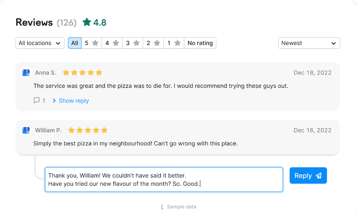 A reply to a review in Semrush Local’s Review Management 