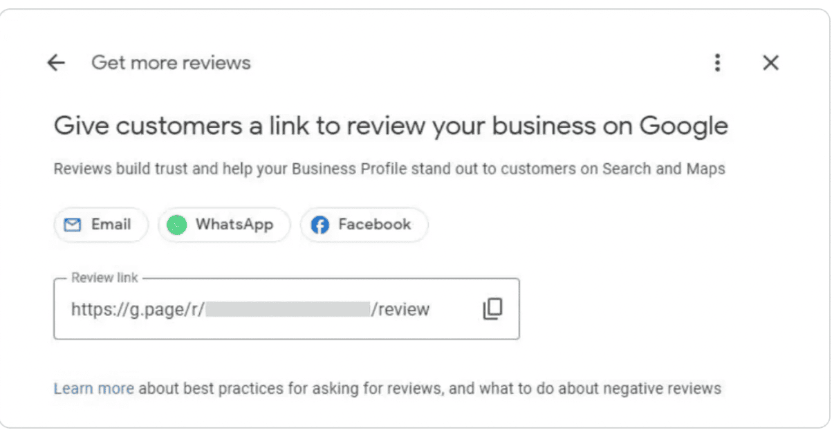 A link to send customers to generate Google reviews