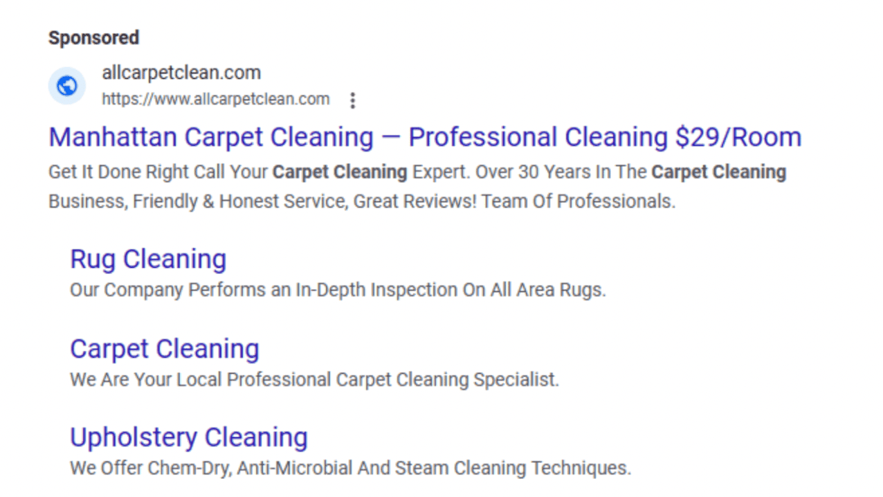 A local lead generation ad for a Manhattan carpet cleaner