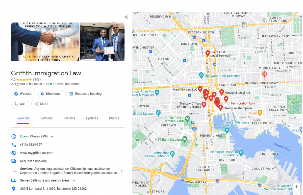 A Google Business Profile for lawyers in Baltimore