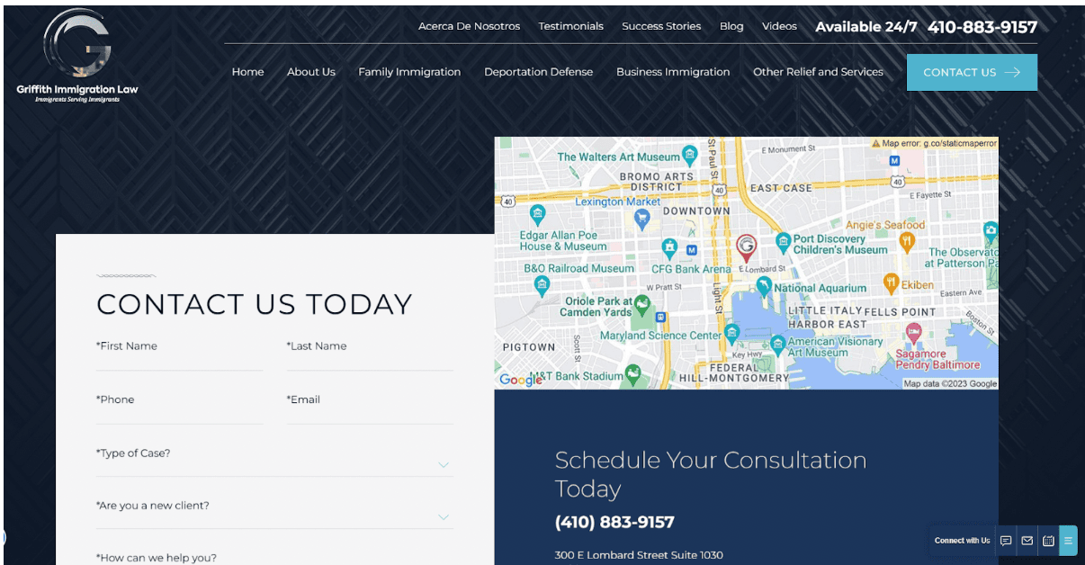 A Google Map embedded on a lawyer’s website