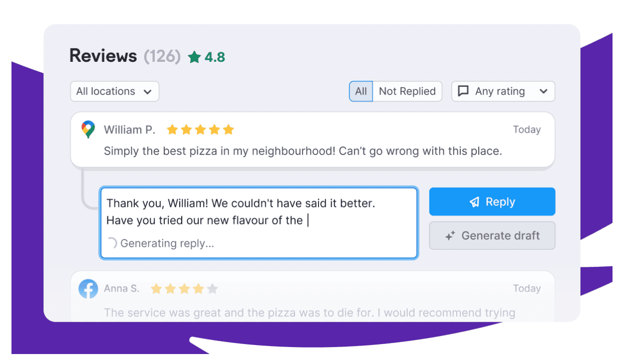 Screenshot of the Auto-reply feature of the Semrush Local Review Management tool