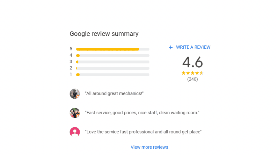 Google reviews for local car mechanics