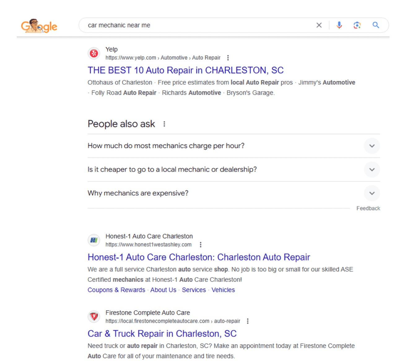 Organic results for local car mechanics