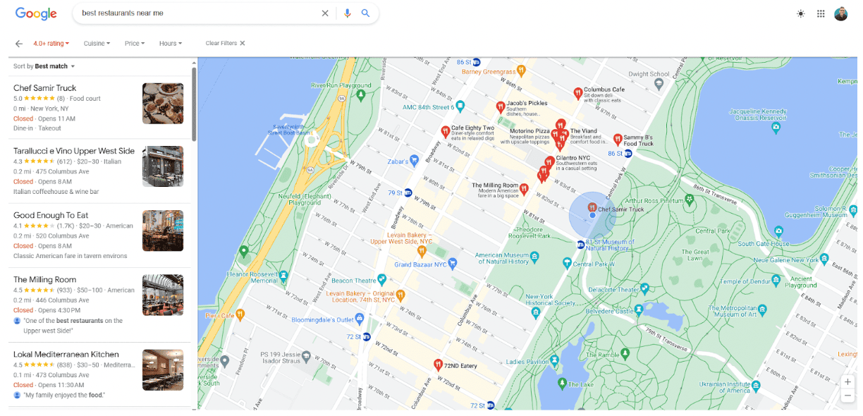  US Google Local Finder results on desktop