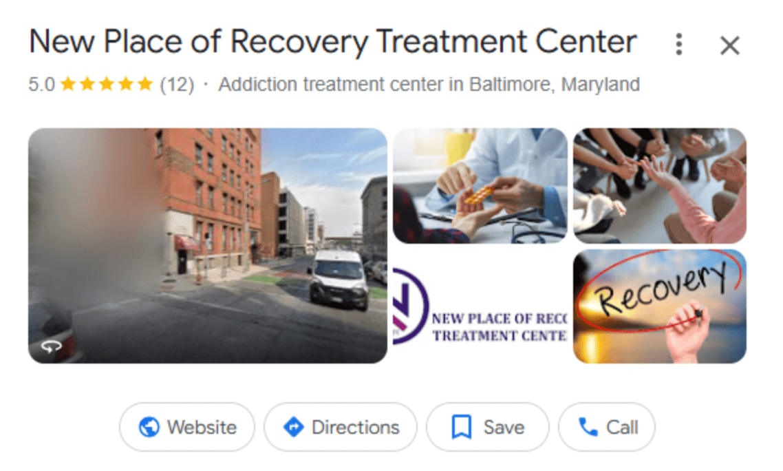 A Google Business Profile for a rehab center