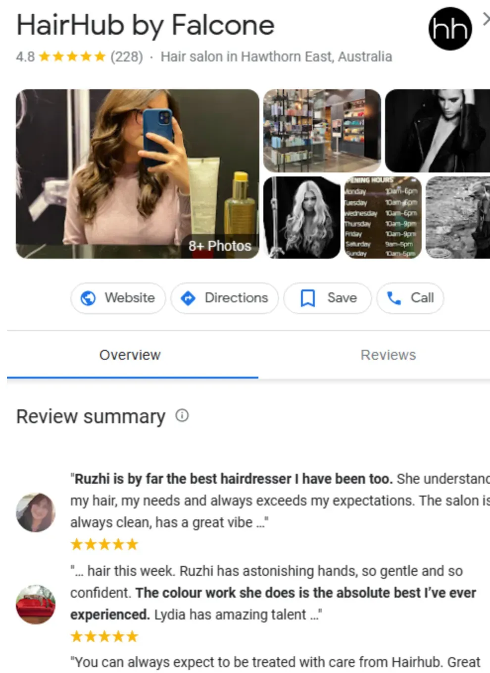 GBP reviews for a hairdresser in London