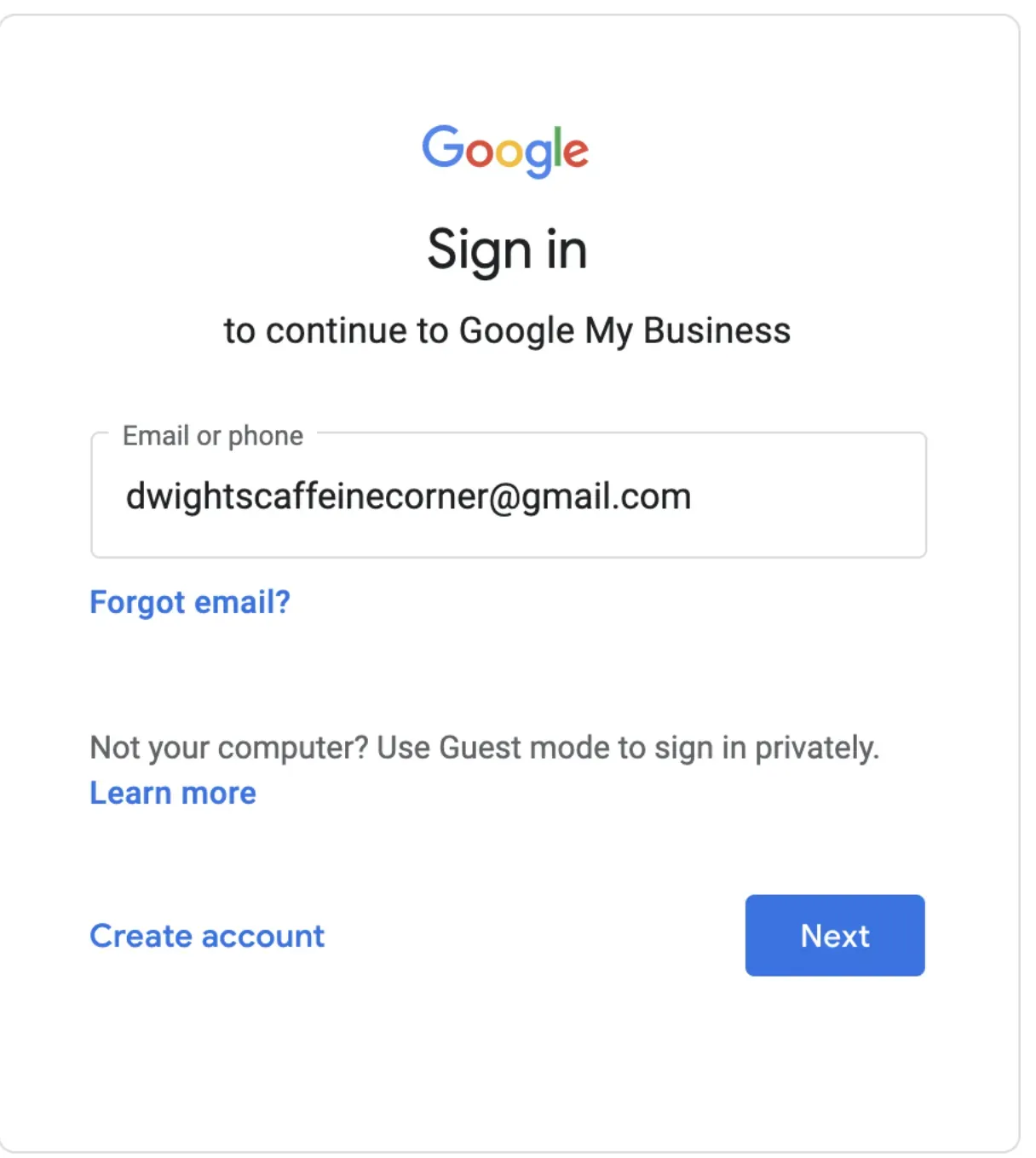 A screengrab of a Google sign-in pop-up