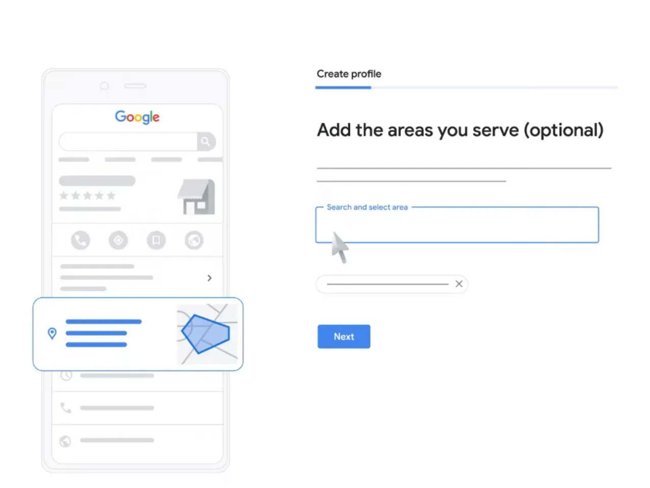 The option to add the areas you serve on the Google Business Profile creation page