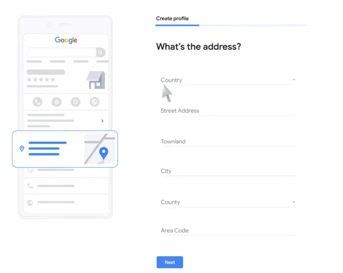 A screengrab of where to add your address when you list your business on Google