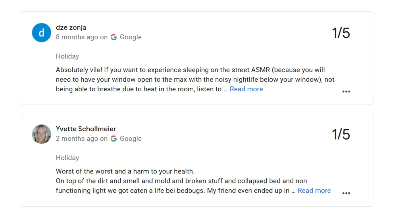 Overwhelmingly negative reviews for a hotel in London