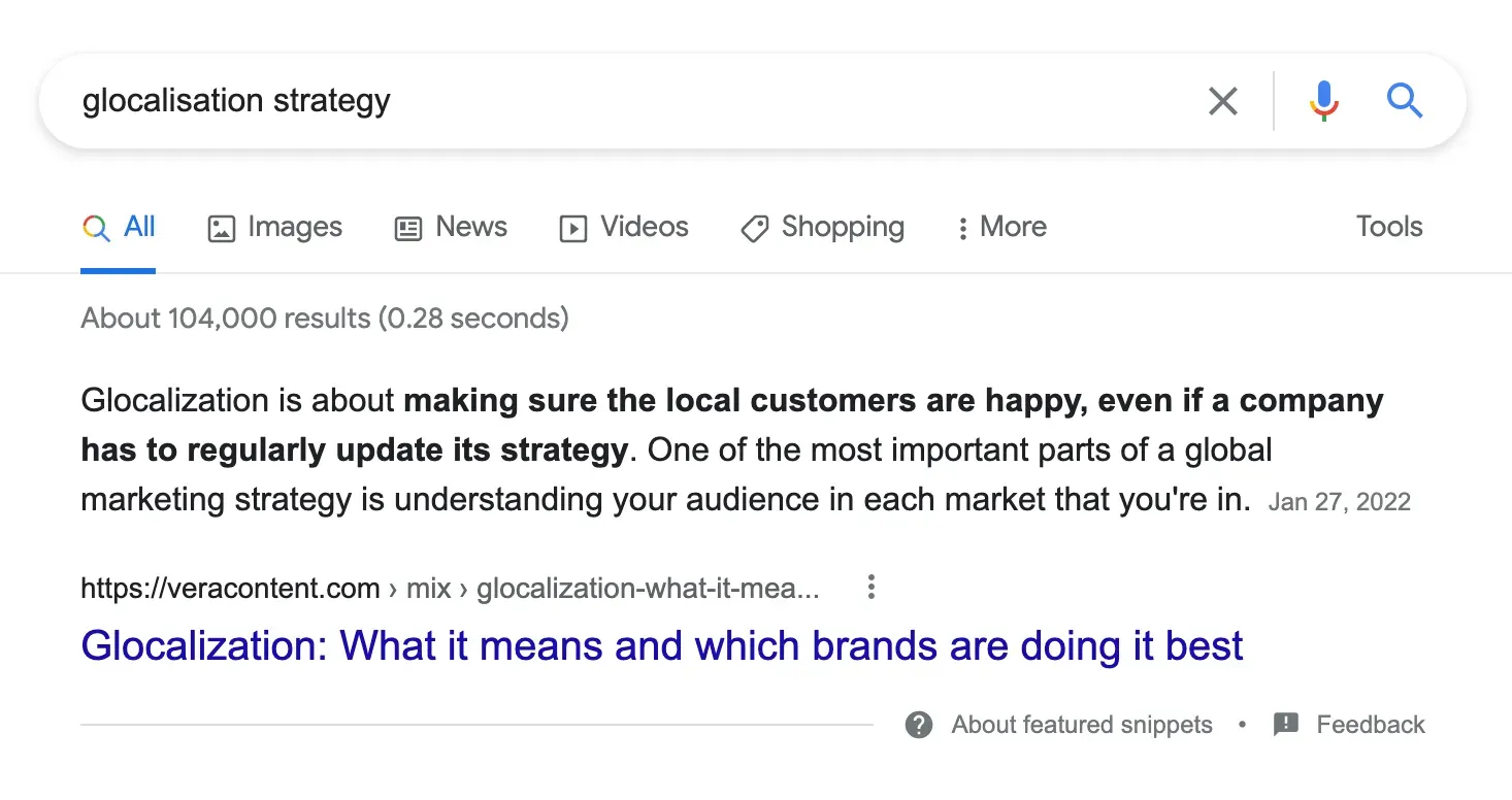 A featured snippet that might rank for voice search