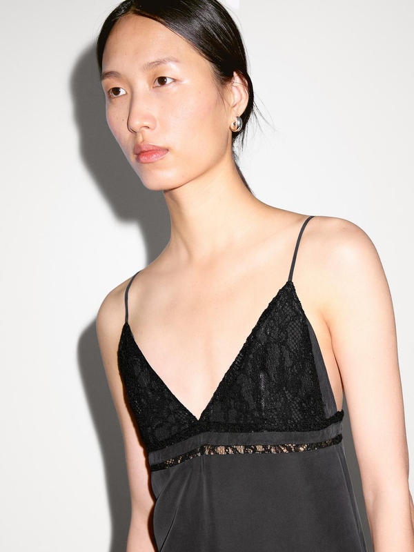 100% silk midi dress with lace detail · Grey · Dress