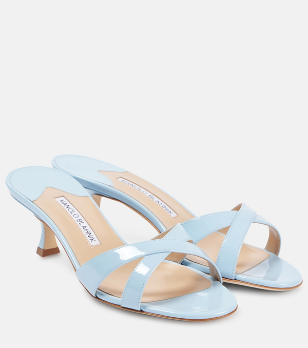 Callamu 50 patent leather sandals in blue - Manolo Blahnik