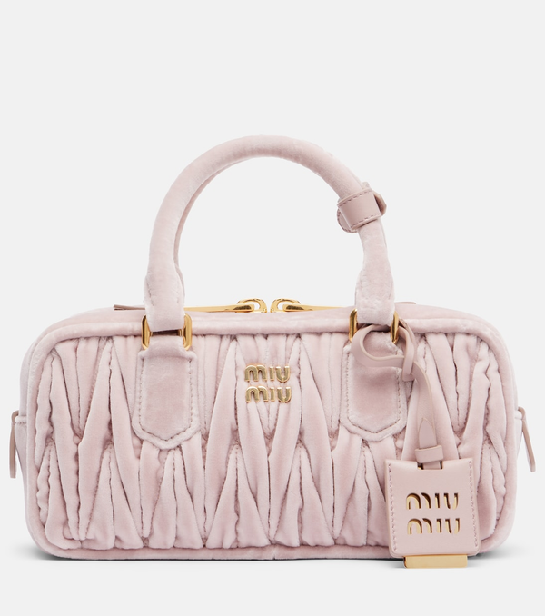 Arcadie Small suede top-handle bag in pink - Miu Miu