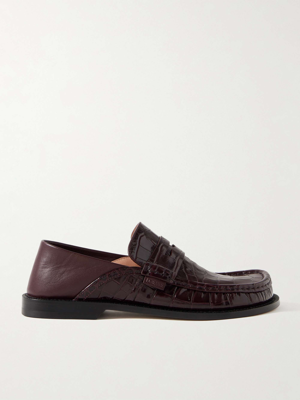 LOEWE Campo collapsible-heel croc-effect leather loafers