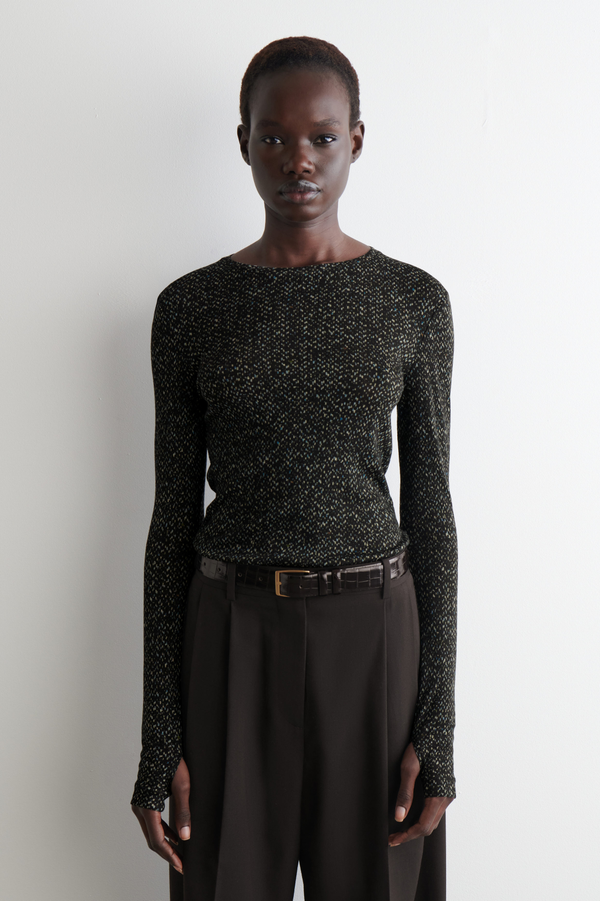 SLIM MERINO WOOL SWEATER - GRAY / FLECKED