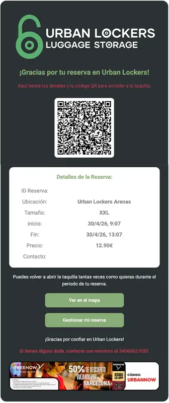 Urban Lockers — branded confirmation email mockup