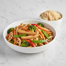 Lean Chicken Breast Stir-fried With Assorted Vegetables And Served With Brown Rice