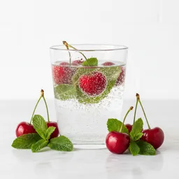 Sparkling Water With Fresh Cherries And Mint Leaves