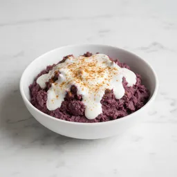 Steamed And Mashed Purple Yam With Unsweetened Coconut Cream And Cinnamon