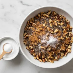 Mix Of Chopped Walnuts, Pecans, Chia Seeds With Cinnamon And Monk Fruit Sweetener