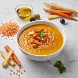 Cream Soup With Roasted Vegetables And Red Lentils