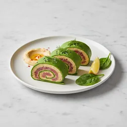Spinach Roll With Hummus And Smoked Trout