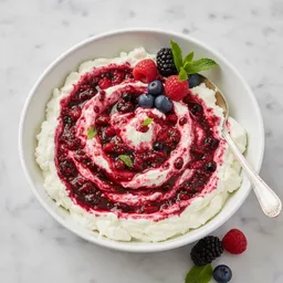 Fresh Ricotta Cheese Whipped With Homemade Berry Puree (no Added Sugar)