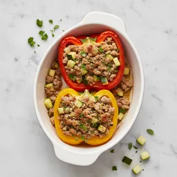 Peppers Stuffed With Lean Turkey, Zucchini, And Herbs (baked)