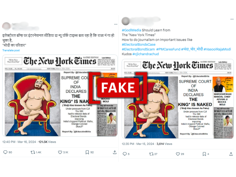 Fact Check: Viral Image Falsely Claims The New York Times Released Cartoon Mocking PM Modi