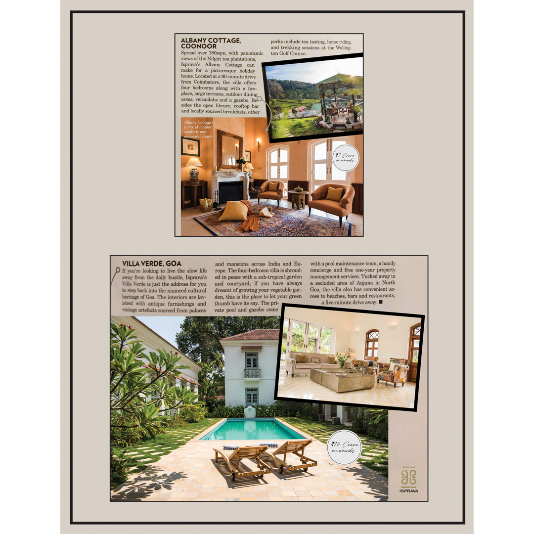 Exclusive feature of Albany Cottage, Coonoor and Villa Verde, Goa