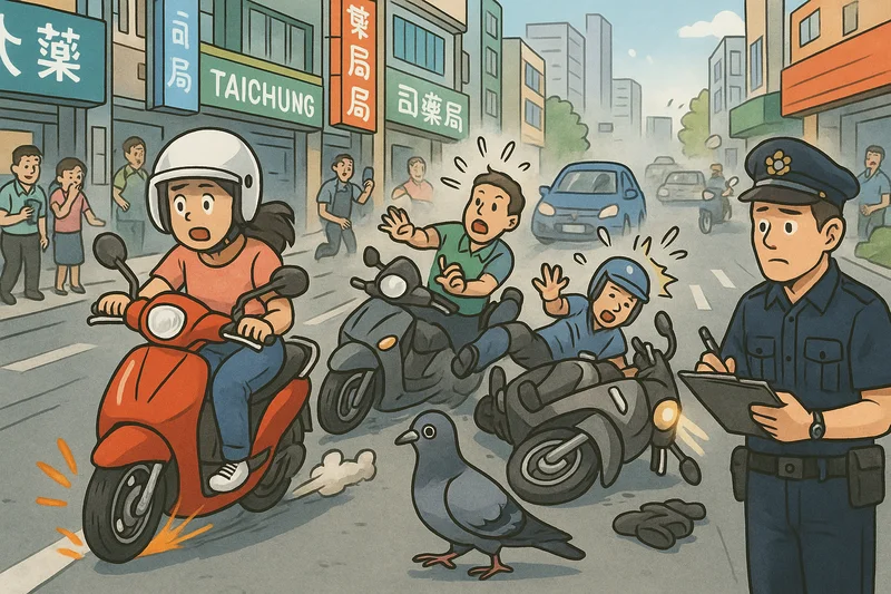 Pigeon Causes 3-Scooter Pile-Up in Taichung, Walks Away Unbothered