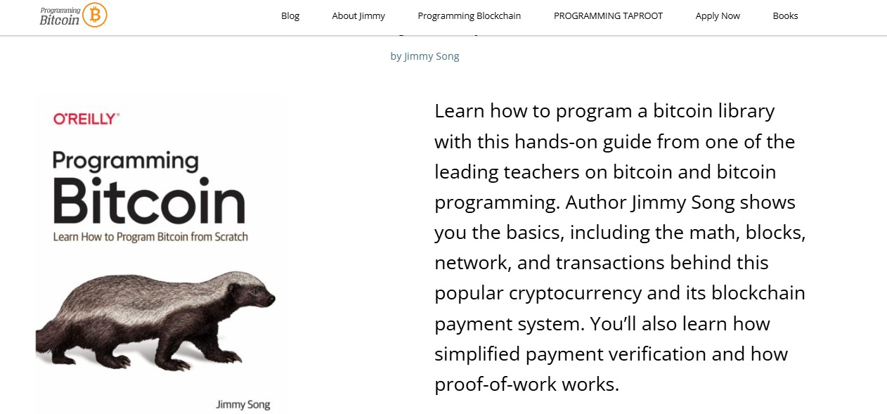 Programming Bitcoin by Jimmy Song  - Best Bitcoin Books