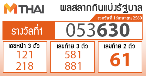 ตรวจหวย 1 มิถุนายน 2560