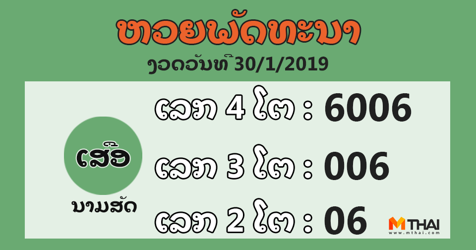 หวยลาว งวดวันที่ 30 มกราคม 2562