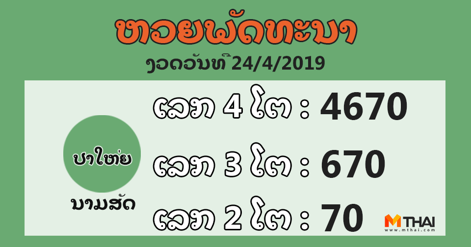 หวยลาว งวดวันที่ 24 เมษายน 2562