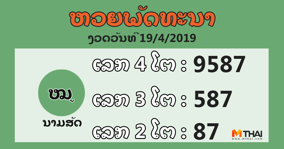 หวยลาว งวดวันที่ 19 เมษายน 2562