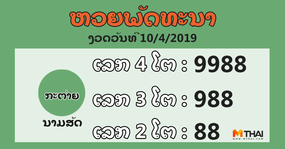 หวยลาว งวดวันที่ 10 เมษายน 2562