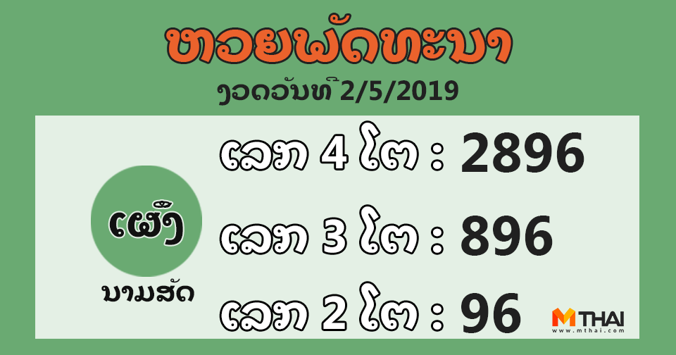 หวยลาว งวดวันที่ 2 พฤษภาคม 2562