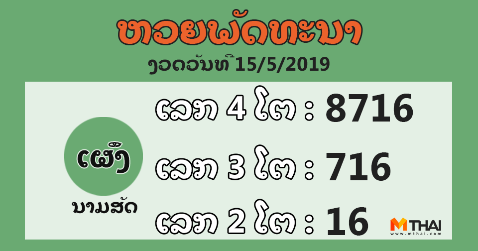 หวยลาว งวดวันที่ 15 พฤษภาคม 2562