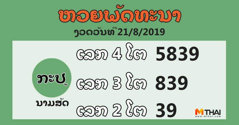 หวยลาว งวดวันที่ 21 สิงหาคม 2562