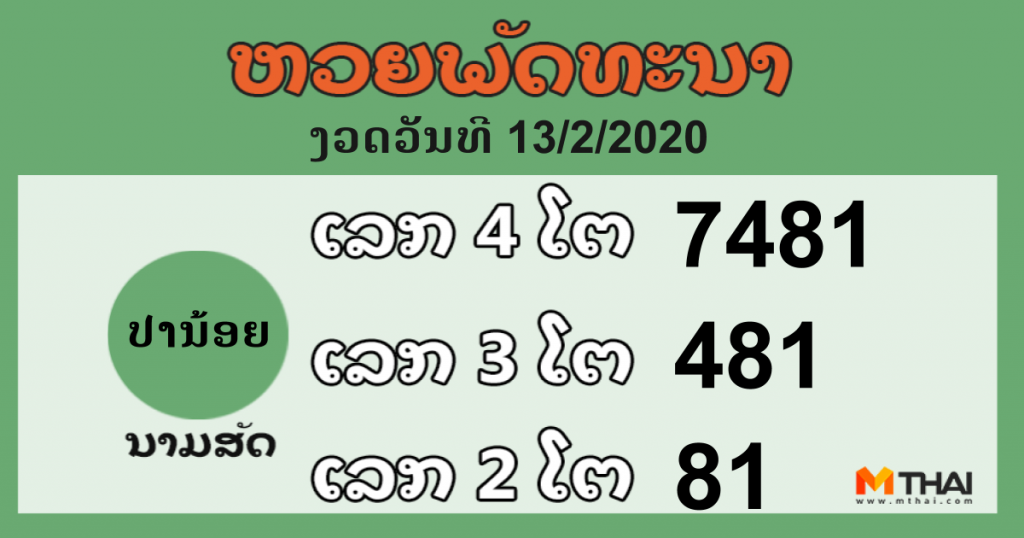 หวยลาว งวดวันที่ 13 กุมภาพันธ์ 2563