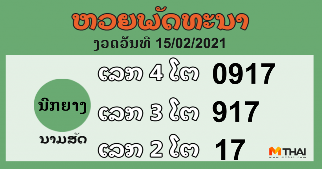 หวยลาว งวดวันที่ 15 กุมภาพันธ์ 2564