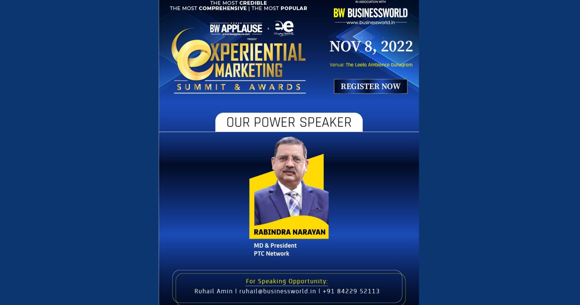 Rabindra Narayan, MD & President PTC Network to deliver keynote
