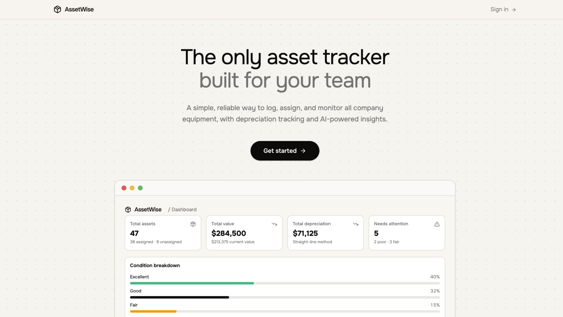 Asset Tracker — internal tools template preview