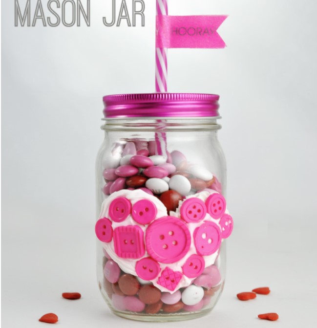 Heart Mason Jar with Button